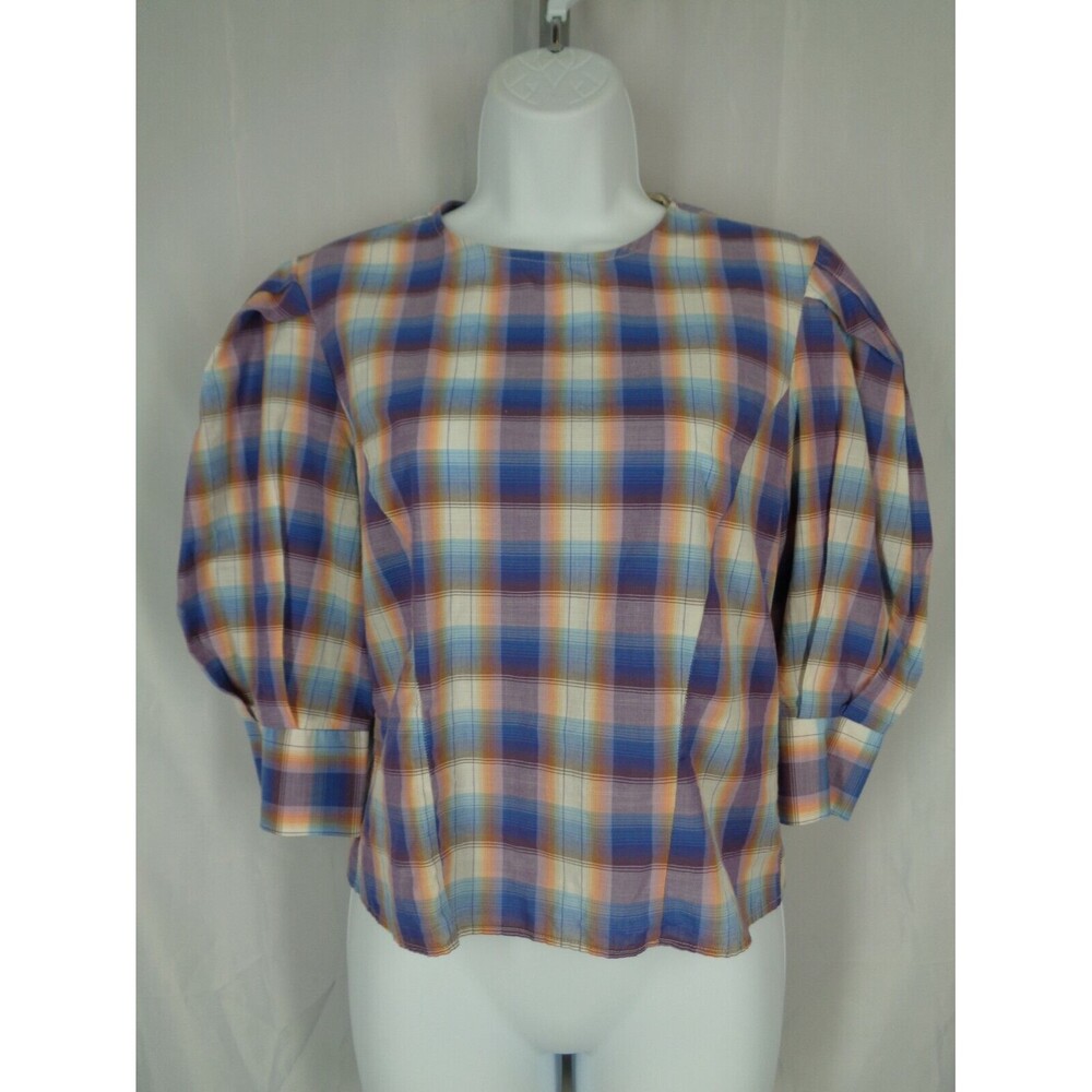 Zara Plaid Check Puff Sleeve Top Size XS New